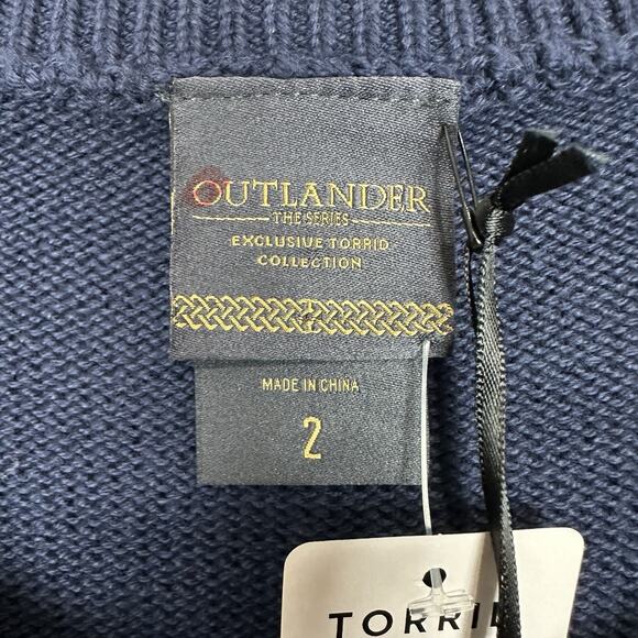Torrid Outlander Sweater Women 2X Blue Lattice Front Quarter Sleeve Tunic - Picture 5 of 13